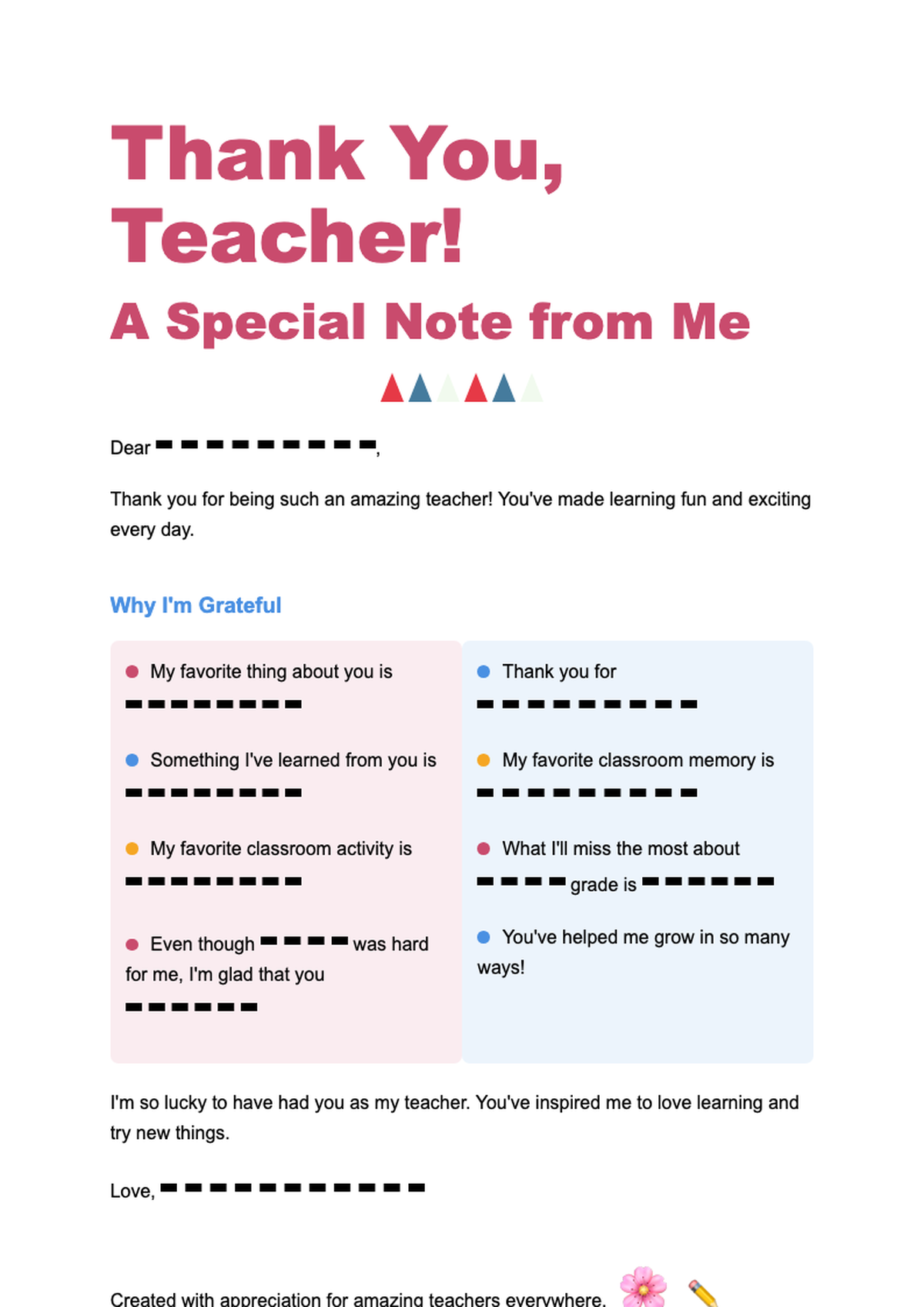Printable thank you letter template for teachers with fill in blanks and colorful decorations_variant_1